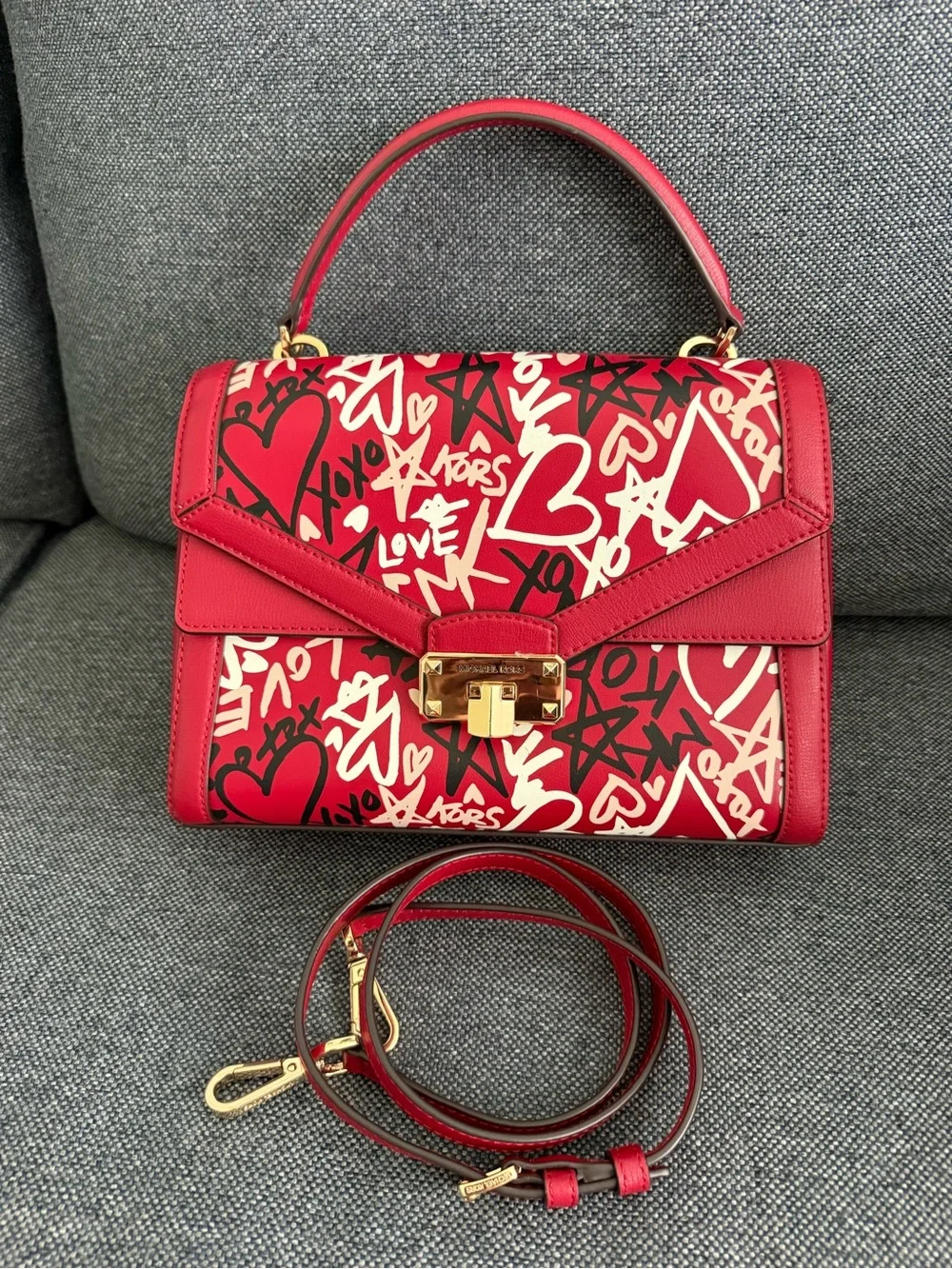Michael Kors Red and Cream Graffiti Love Satchel